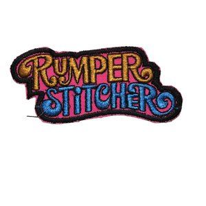 Vintage Rumper Stitcher Hippie Embroidered Sew Iron On Patch Pink Blue Hallmark
